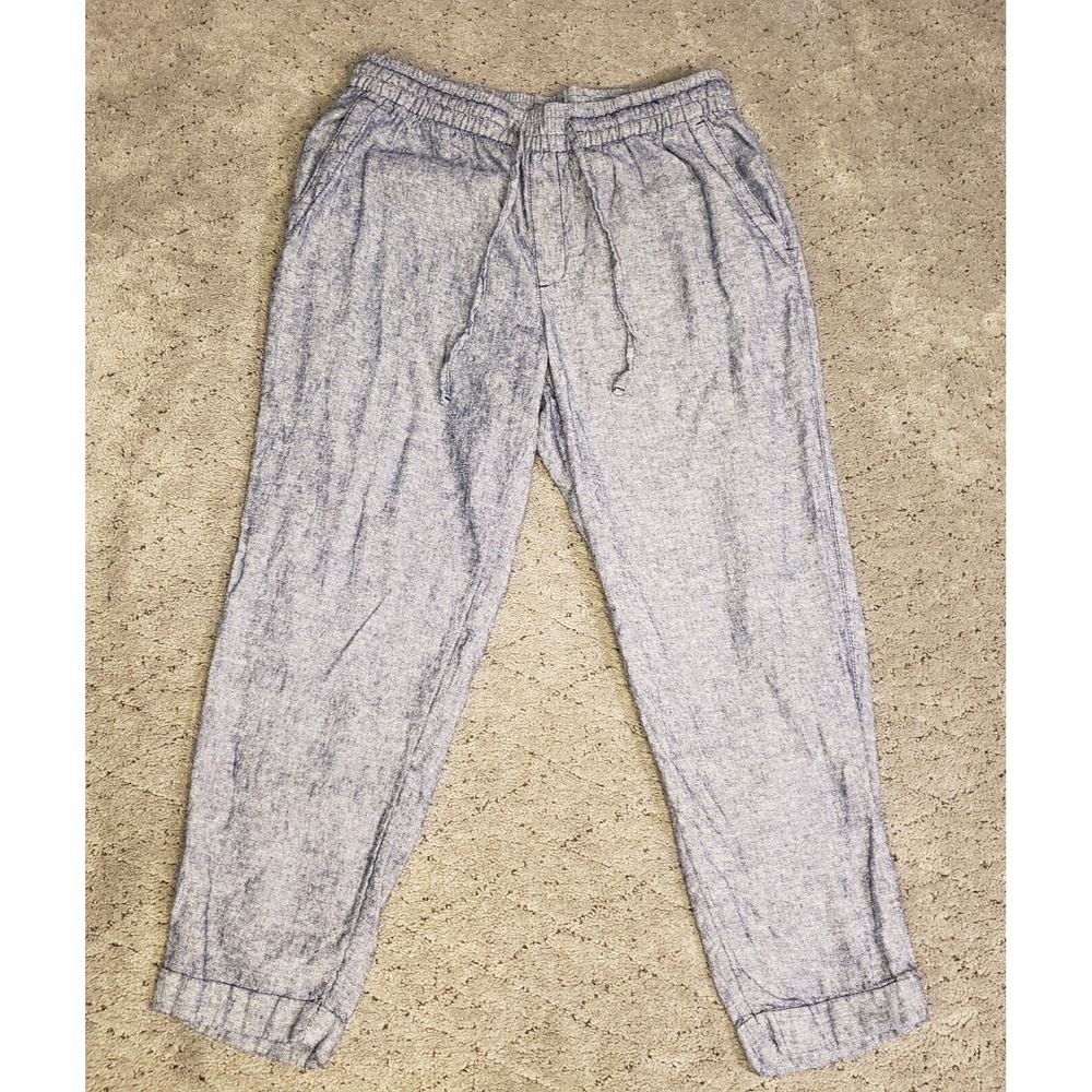 Old Navy‎ Pants Womens M Chambray Blue Linen Blend Tapered Relaxed Drawstring